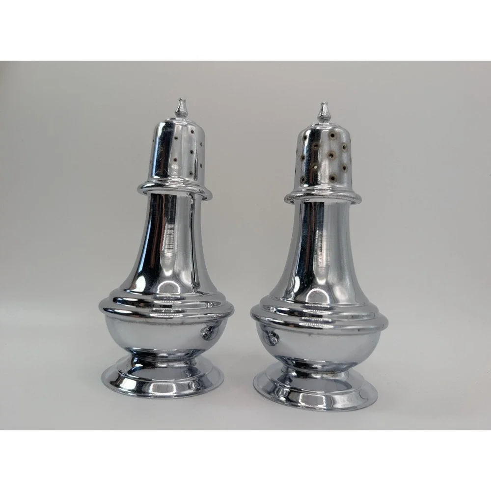 Vintage Heller Hostess-Ware Chrome Salt Pepper Shakers Italy MCM